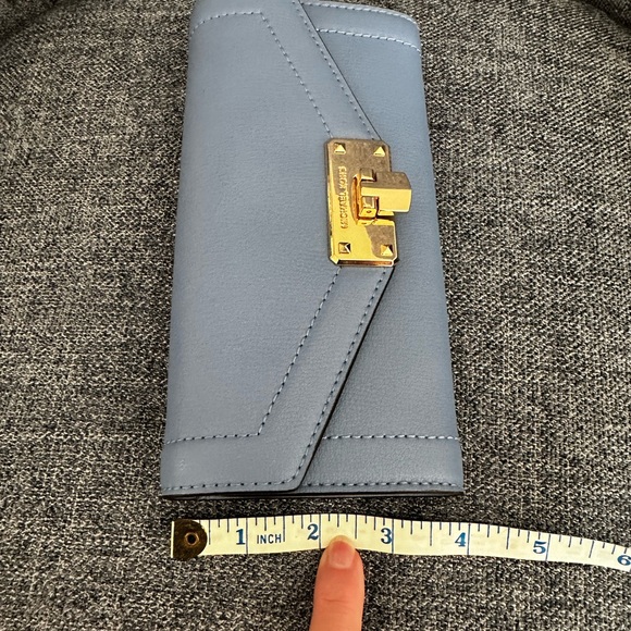 Michael Kors Blue Chevron Leather Wallet with gold accents - Picture 8 of 8